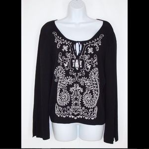 Pink Poodle Black Sweater White Stitched Design L